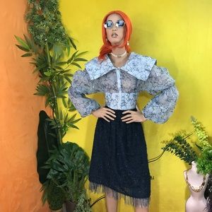 Front Row Navy fizzy midi skirt